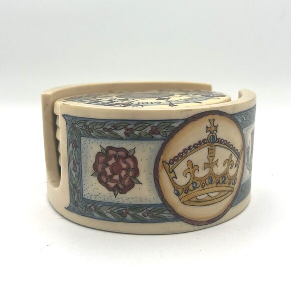 Wallace Crafts UK Royal Coaster Set W/ Inset Coins. 6 Coasters & Holder Covent - Picture 2 of 9